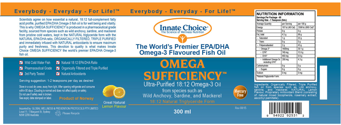 Omega Sufficiency™ - Lemon Liquid 300 mL - CASE of 6